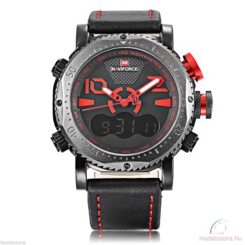 Naviforce 9094 dual time bőrszíjas férfi karóra - piros