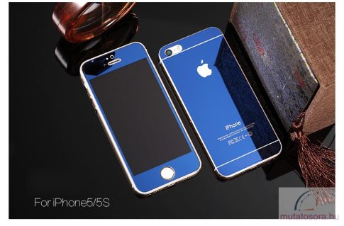 iPhone 5 / 5S /SE Tükrös Elő és Hátlapi Üveg Lap Kék